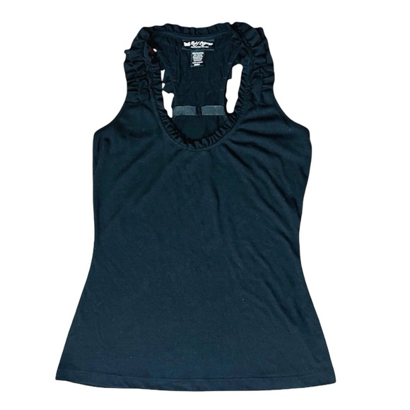 Self Esteem Woman’s Ruffled Racer Back Black Tank Top - Picture 1 of 7